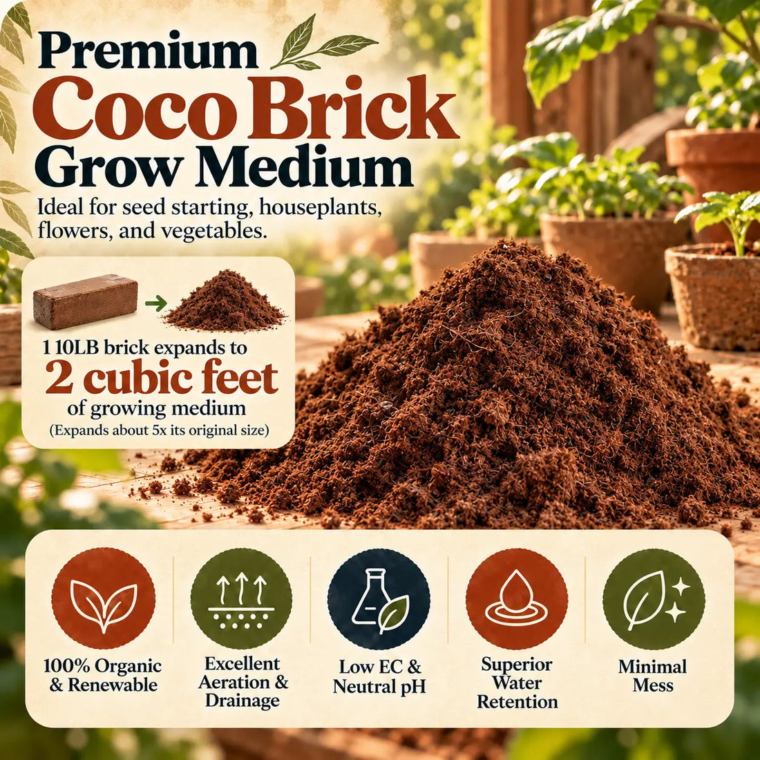 Premium Coco Brick - 10LB Grow Medium
